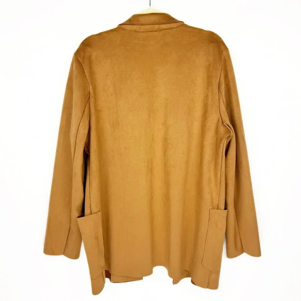 Premise Tan Faux Leather Suede Open Front Pocket‎ Soft Lightweight Jacket Sz XL